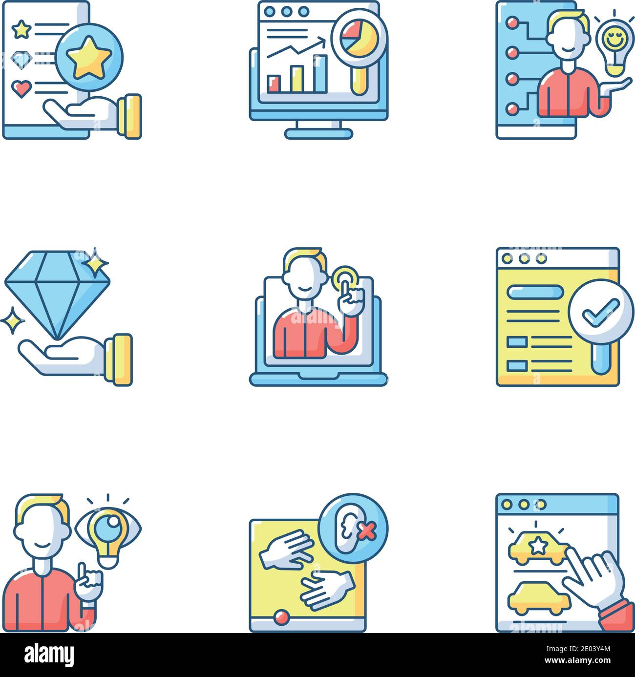 Responsive website design RGB color icons set Stock Vector