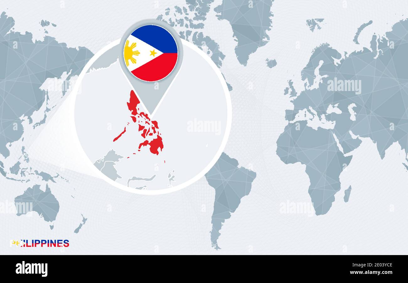World Map Centered On America With Magnified Philippines Blue Flag And Map Of Philippines Abstract Vector Illustration Stock Vector Image Art Alamy
