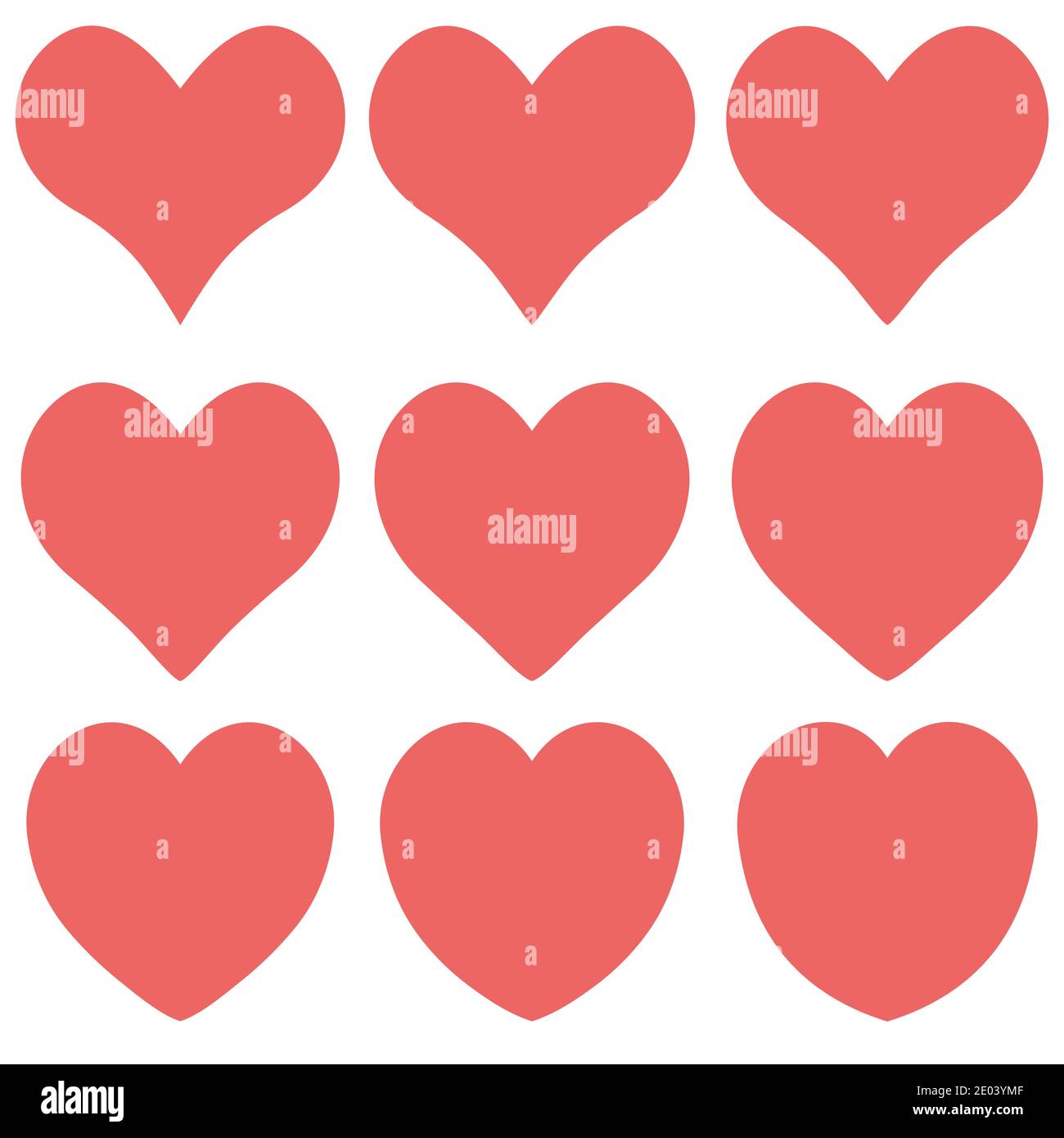 Heart contour red flat cartoon icon set. Romantic abstract like symbol of various shapes on Valentines Day. Love banner template decorative element Stock Vector