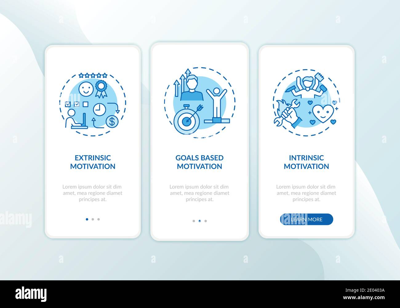 Motivation kinds onboarding mobile app page screen with concepts Stock Vector