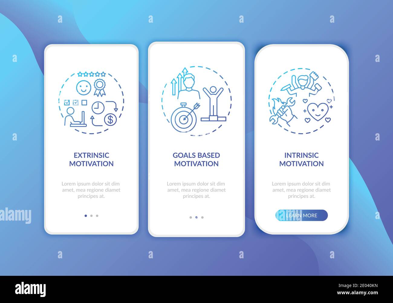 Stimulation types onboarding mobile app page screen with concepts Stock Vector