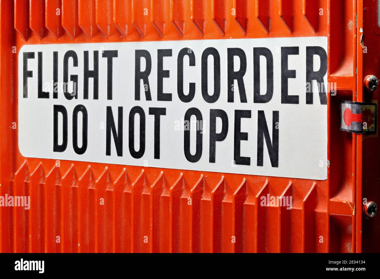 sidewall of flight data recorder from aircraft Stock Photo