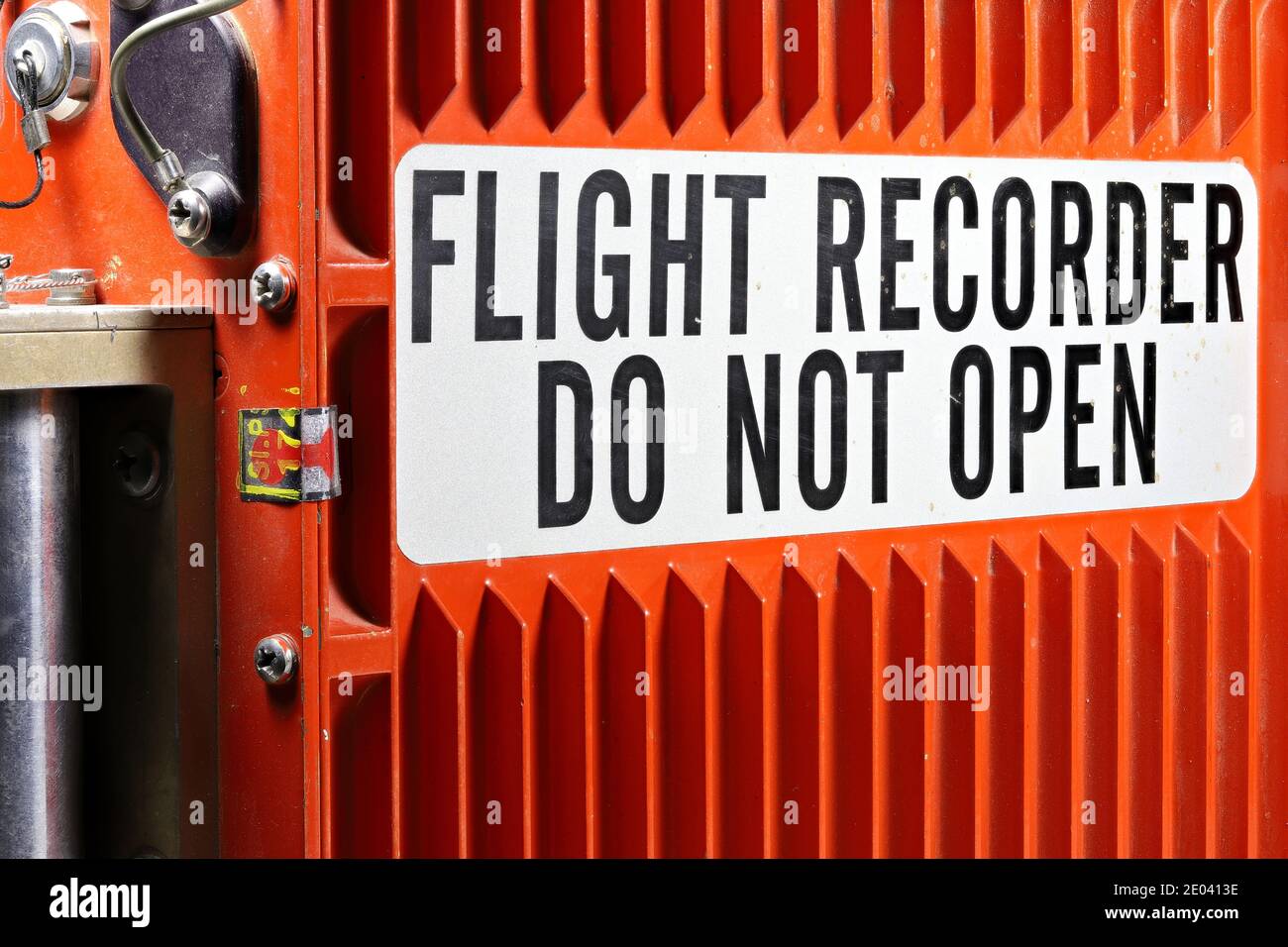 sidewall of flight data recorder from aircraft Stock Photo