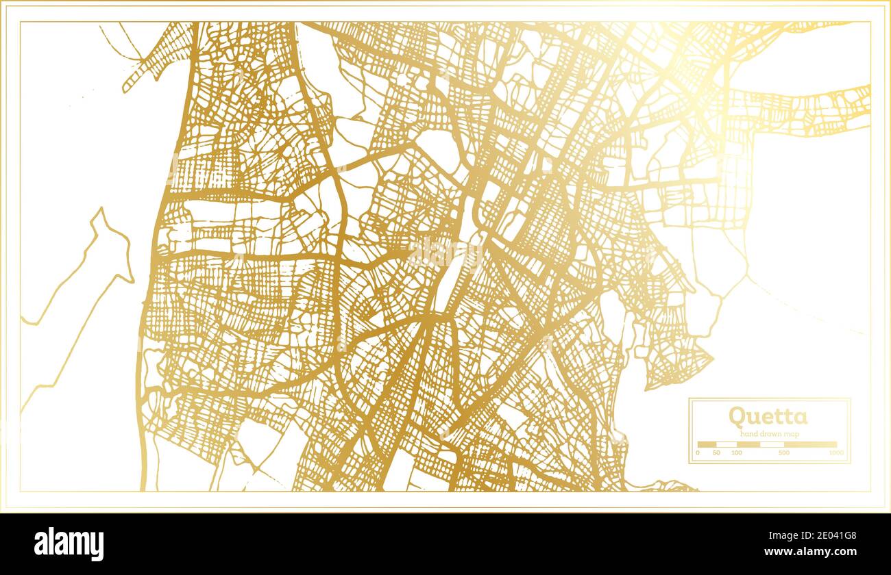 Quetta Pakistan City Map in Retro Style in Golden Color. Outline Map. Vector Illustration. Stock Vector