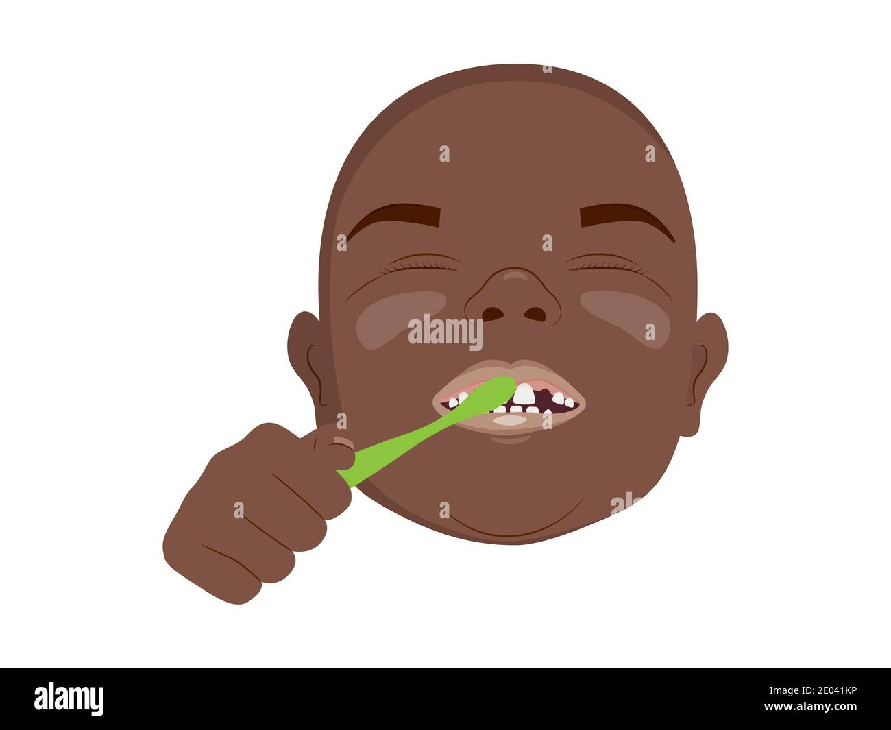Little african boy brushing teeth, kids oral hygiene. Vector illustration. Stock Vector