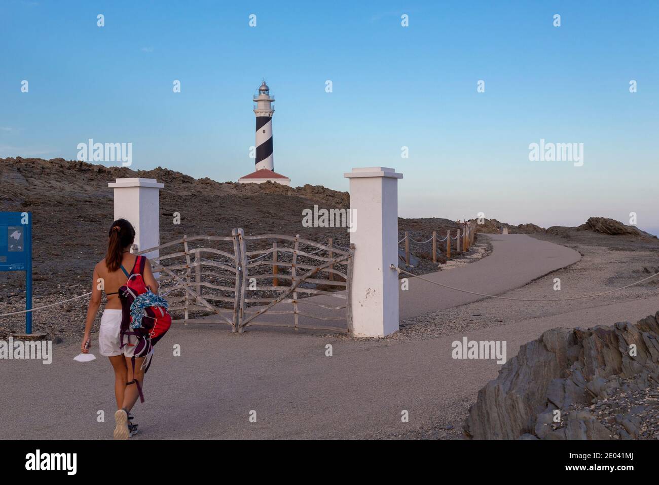 The Favàritx Lighthouse is an active lighthouse on the Spanish island of Menorca. Stock Photo