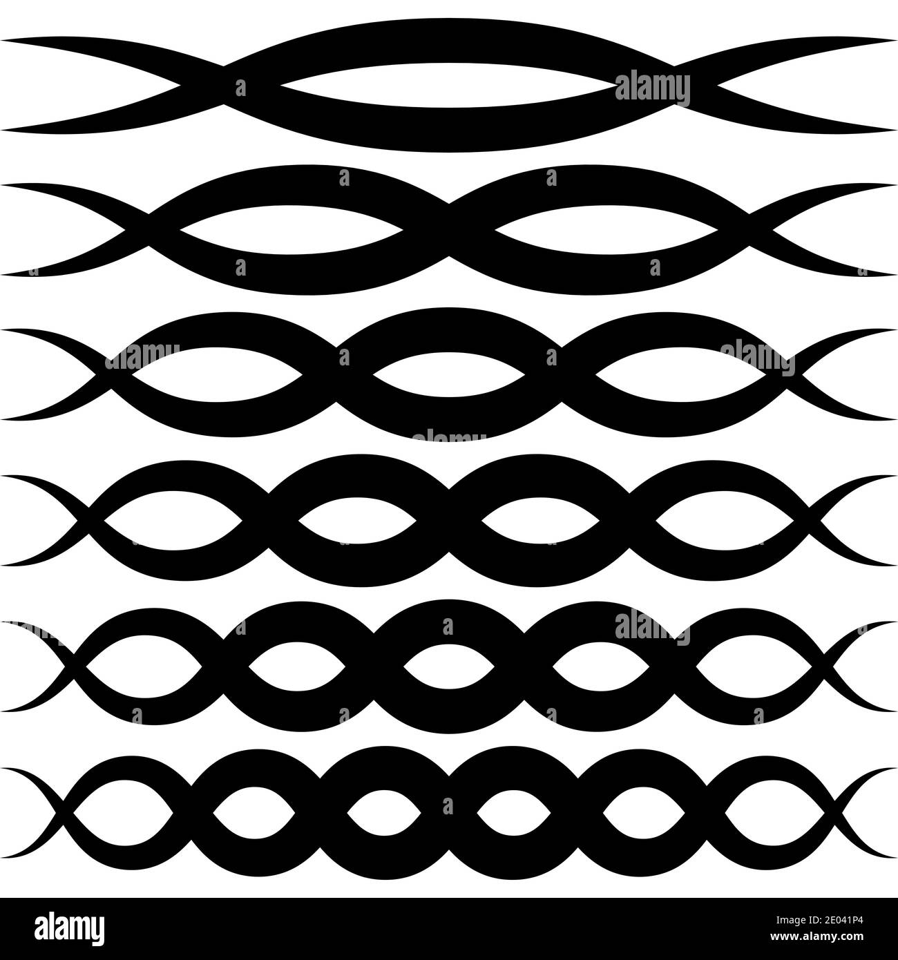 Set wave patterns for decoration, vector wave intersecting stripes macrame elegant squiggle, elements of calligraphy Stock Vector