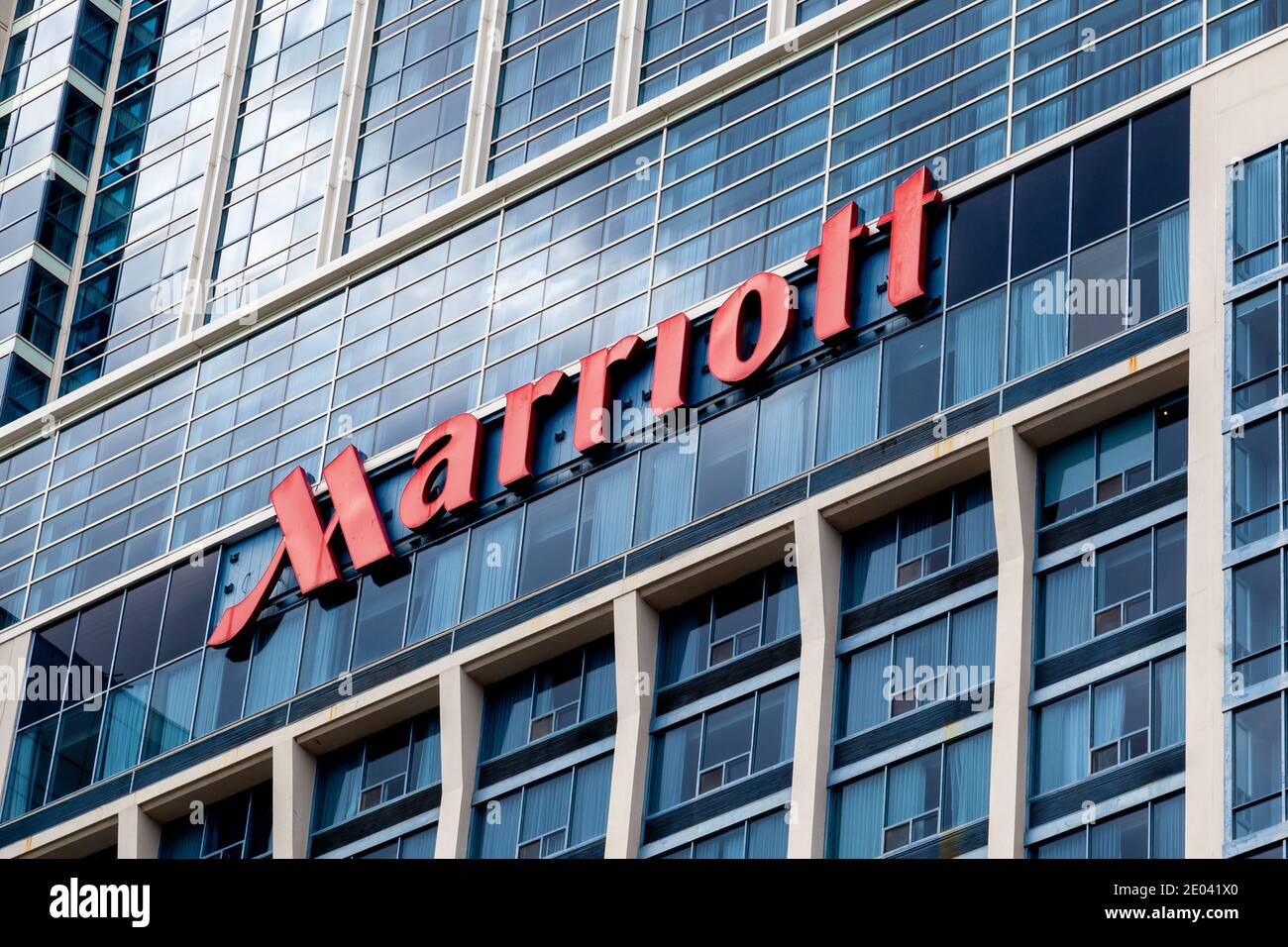 Marriott sign on the building in Niagara Falls, Ontario, Canada. Stock Photo