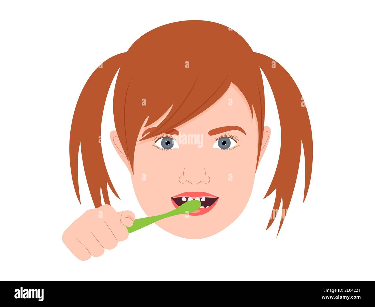 Cute girl brushing teeth, kids oral hygiene. Vector illustration. Stock Vector