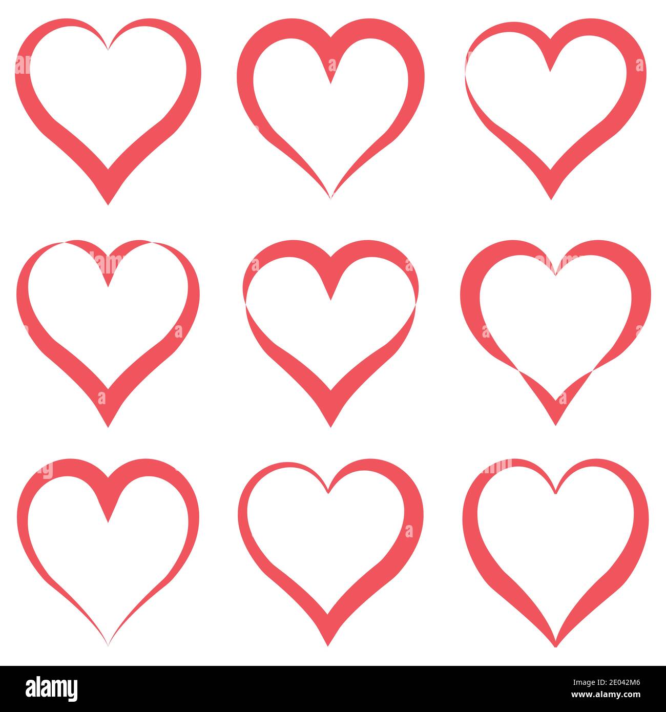 set heart contours different shapes, vector heart valentine for Valentines Day, calligraphic sign couple in love Stock Vector