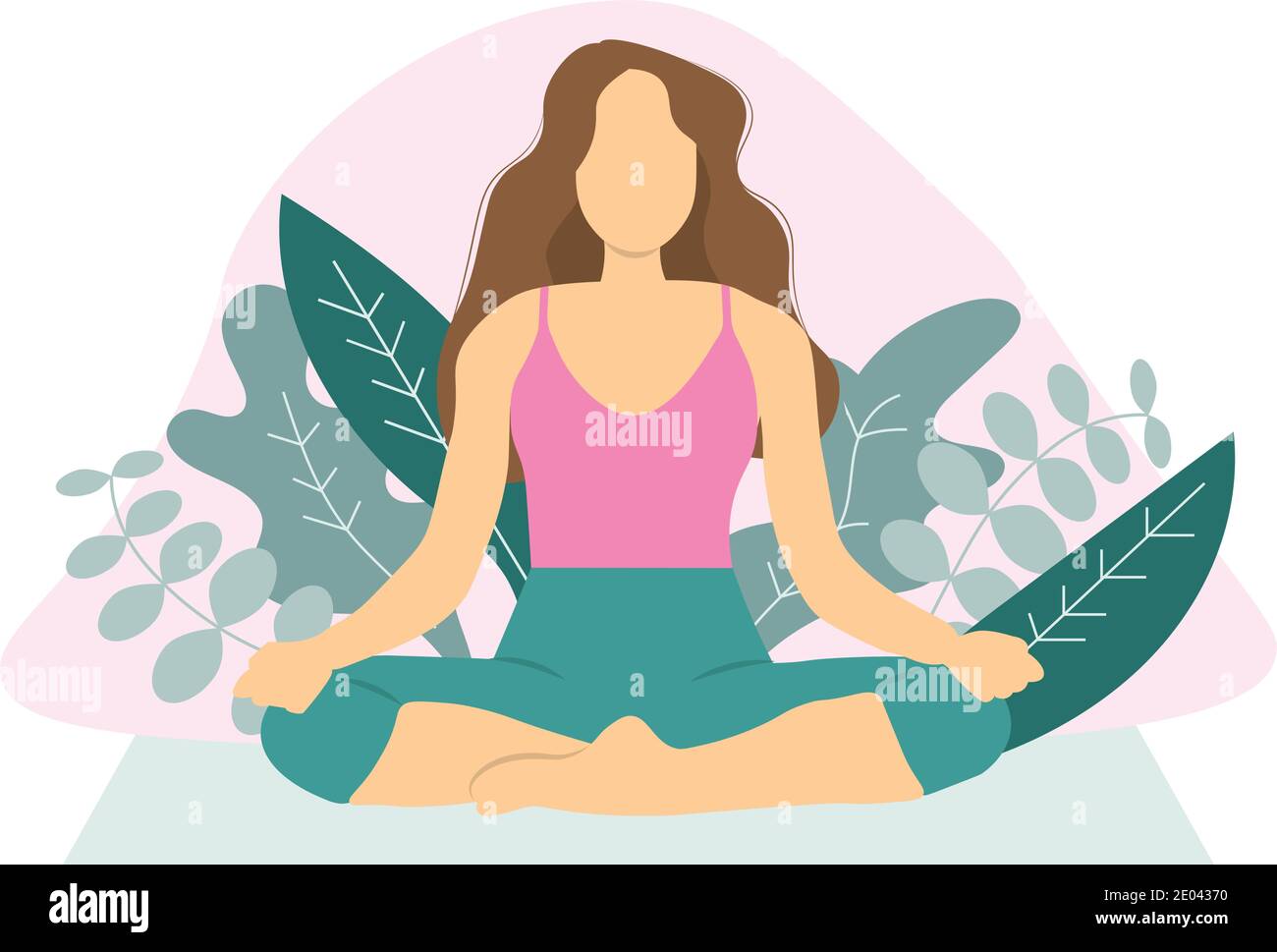 Woman doing yoga in nature. Concept for yoga, meditation, relaxation Stock Vector