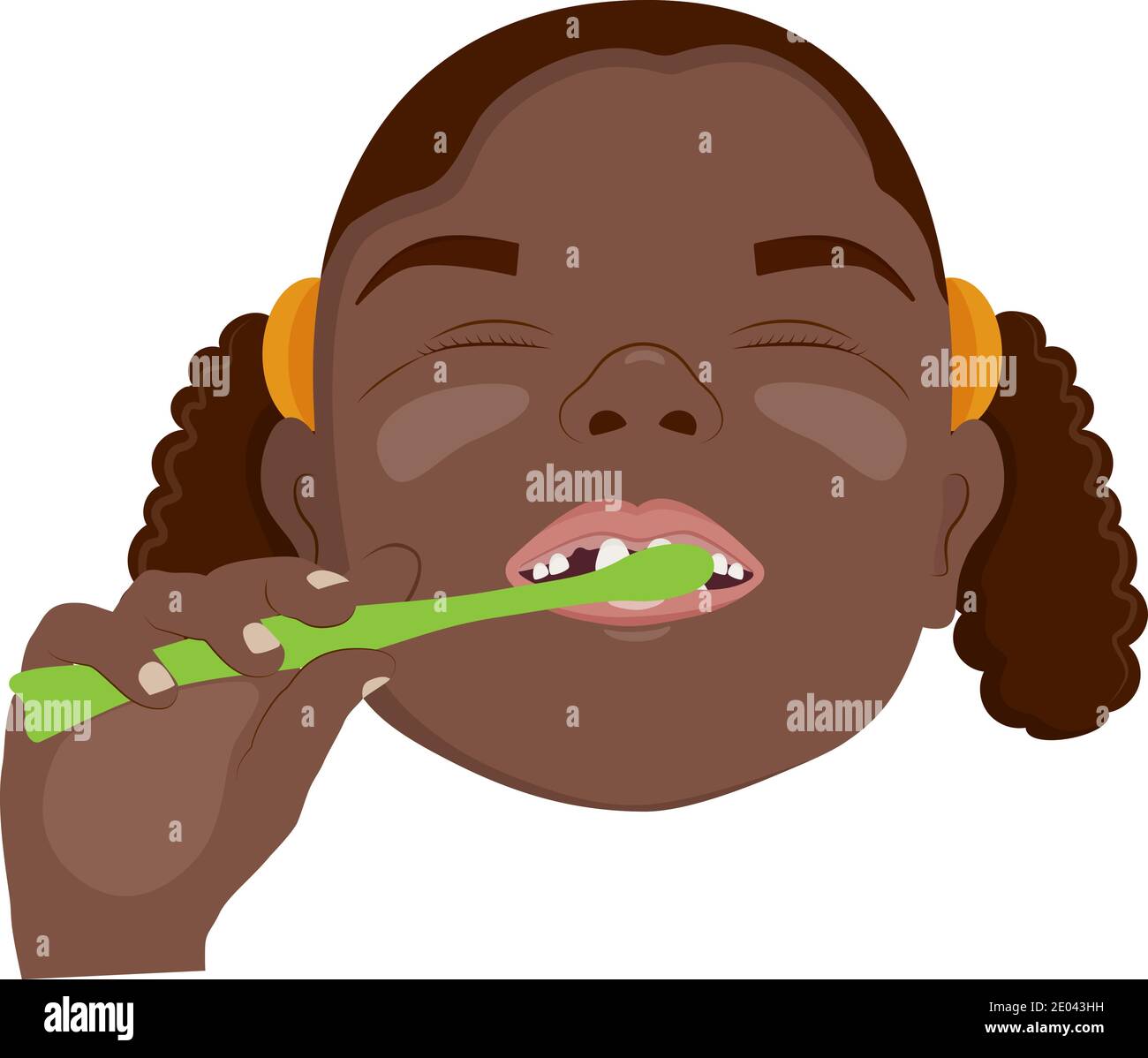 Cute african girl brushing teeth, kids oral hygiene. Vector illustration. Stock Vector