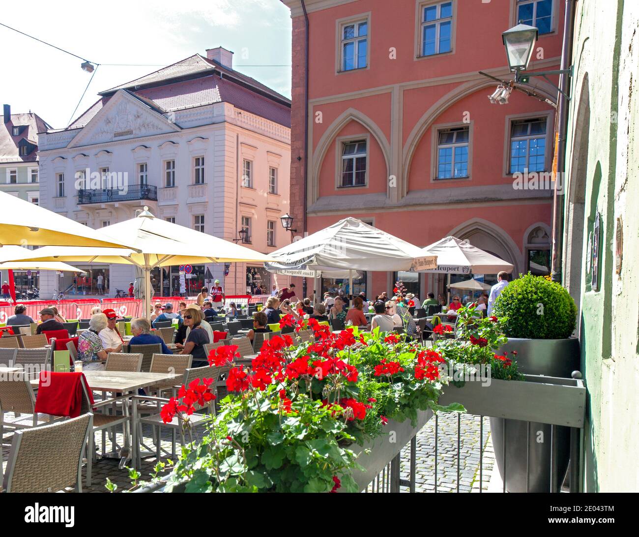Typical square (platz) in Regensburg, Bavaria, Germany. Stock Photo