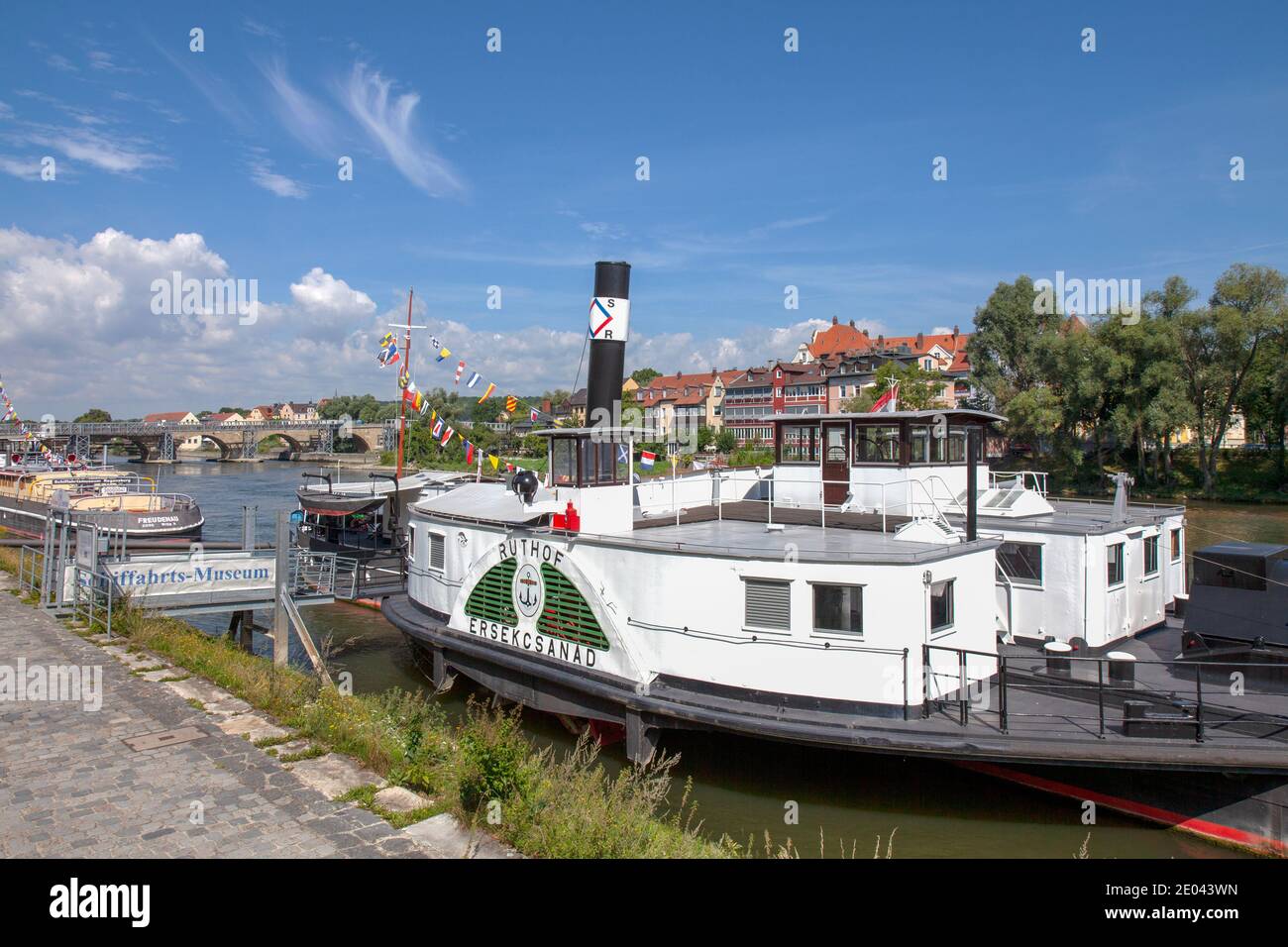 The 'Rutof/Ersekcsanad' at  the Danube Navigation Museum, Regensburg, Germany, is the last Bavarian steam paddle tug to ply the Danube River. Built 19 Stock Photo