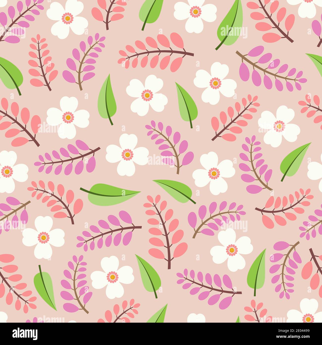 Modern fashionable vector seamless floral ditsy pattern design. Elegant repeating blooming flowers and foliage background for printing and textile Stock Vector