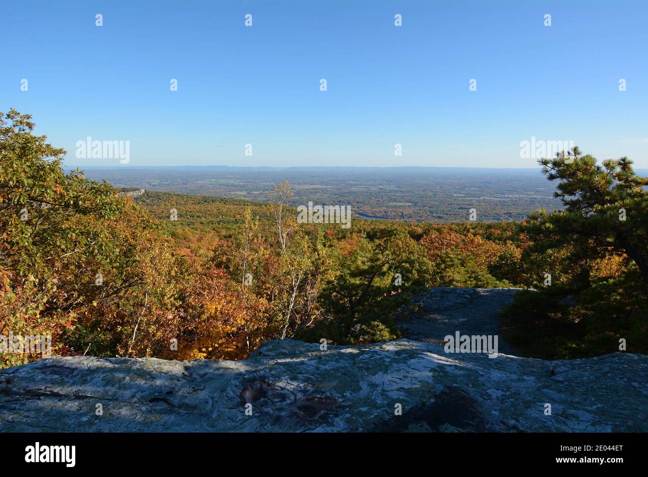 View of Hudson River Valley from a Ridge on the Castle Point Carriage Path in the Shawangunk Mountains Stock Photo