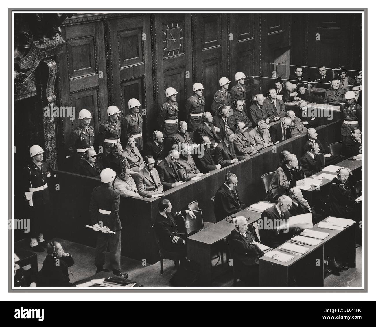 WW2 Nuremberg war crimes trials Germany The Nuremberg trials were a series of military tribunals held after World War II by the Allied forces under international law and the trial laws of war. Nuremberg, Germany        20 Nov 1945 – 1 Oct 1946 Court: International Military Tribunal Decided: September 30 – October 1, 1946 Leading Nazis on trial included here : Hermann Goering, Rudolf Hess, Field Marshall Keitel, Albert Speer. etc., Stock Photo