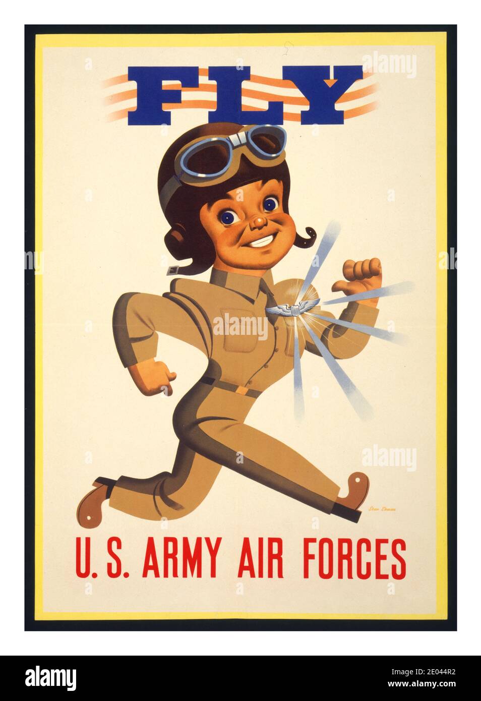 FLY RECRUITMENT WW2 1940’s Vintage propaganda Poster: “Fly - U.S. Army Air Forces” / by Stan Ekman. Date Created/Published: [ca. 1942] World War II  (poster) : lithograph, color Poster showing a pilot wearing shining wings on his chest. Recruitment poster for US Army Air Forces Stock Photo
