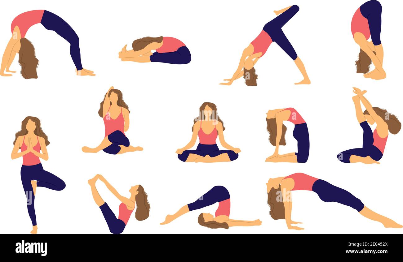 Set of women doing yoga Stock Vector