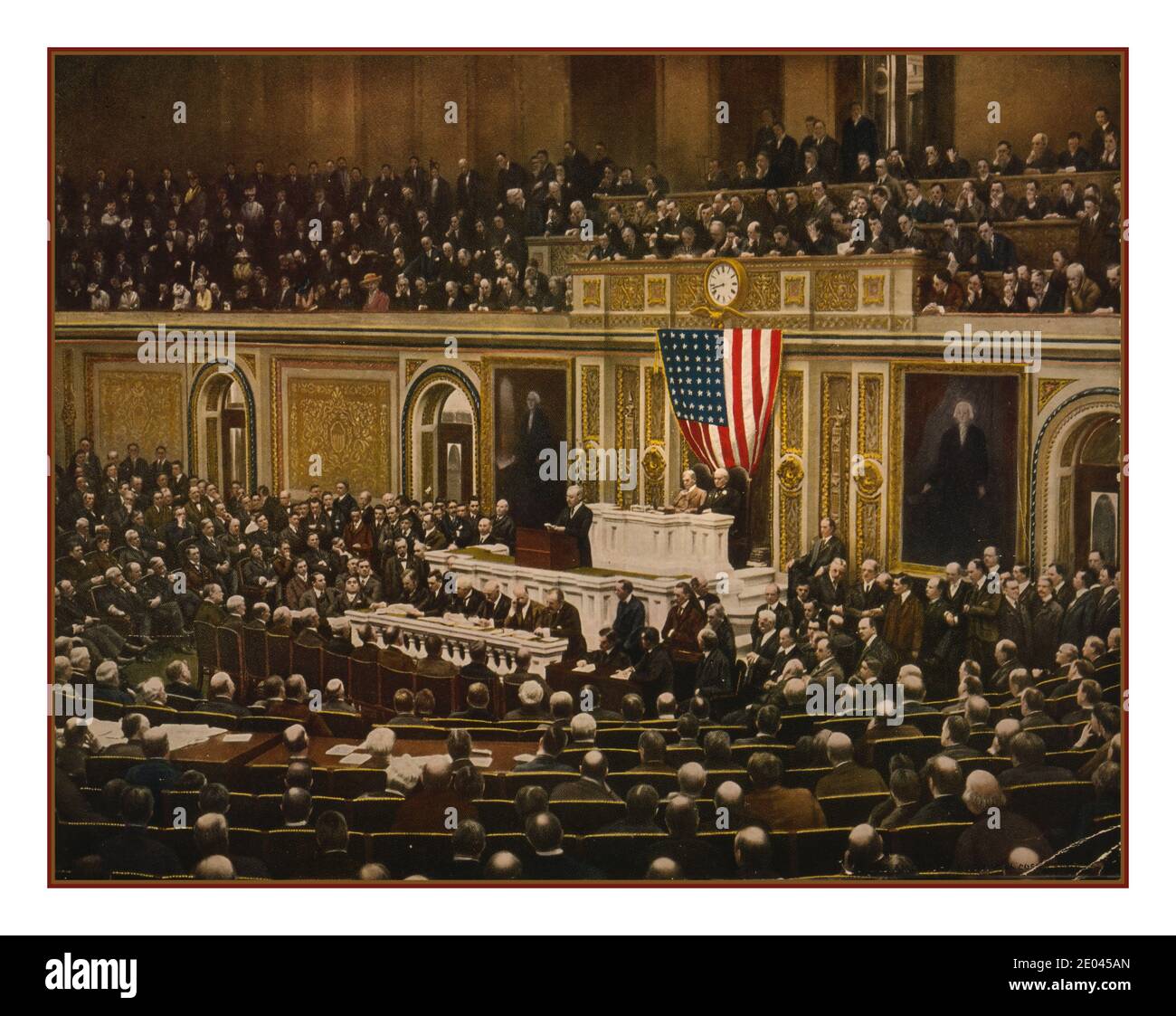 Archive USA WW1 American Congress  “For the freedom of the world” President Woodrow Wilson asking Congress to declare war on Germany, April 2, 1917. [1917], c1918 December 21.  Wilson, Woodrow,--1856-1924 -  World War, 1914-1918--Communications--Washington D.C. USA Stock Photo