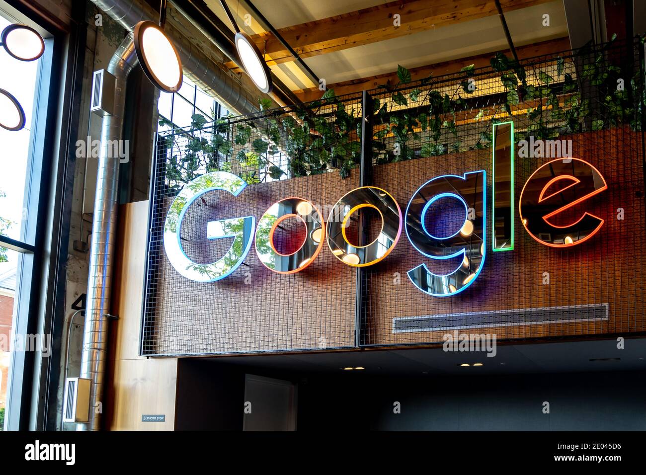 Google sign is seen in Google Canada office in Kitchener-Waterloo Ontario, Canada Stock Photo