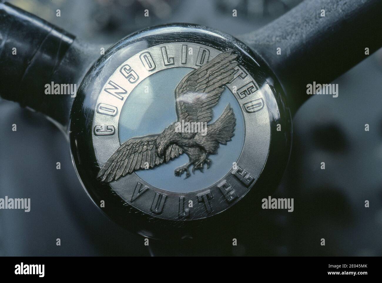 Consolidated WWII B-24-A Bomber Logo on pilots control yoke. Stock Photo