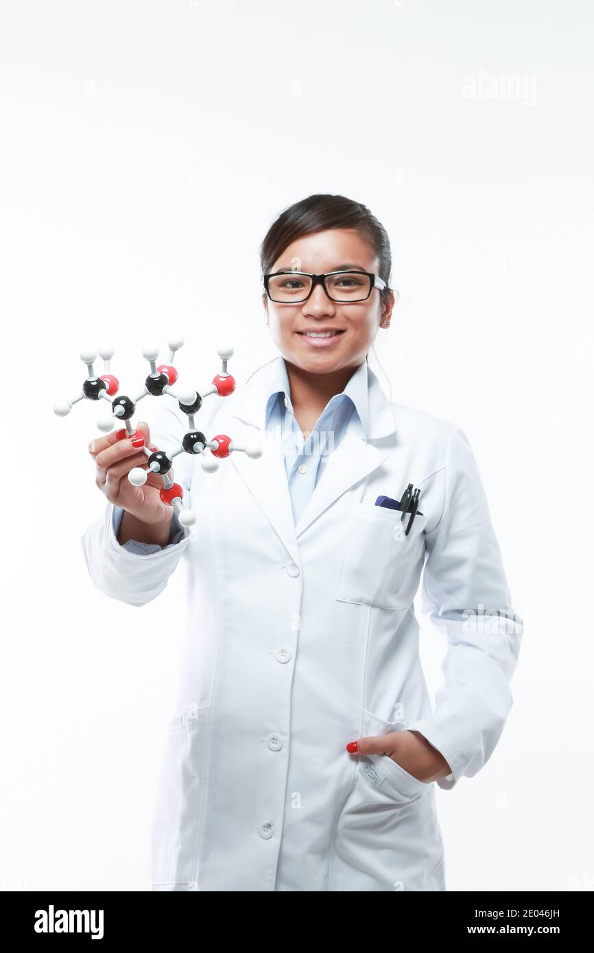 An asian female medicinal chemist holding a chemical matrix Stock Photo