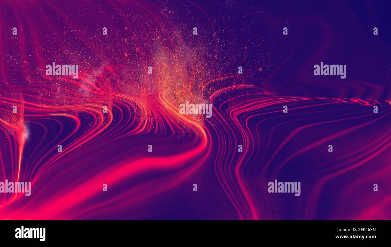 Sci fi neon cyber retro technology background. 3d render futuristic illustration. Abstract particles and smoke. Stock Photo