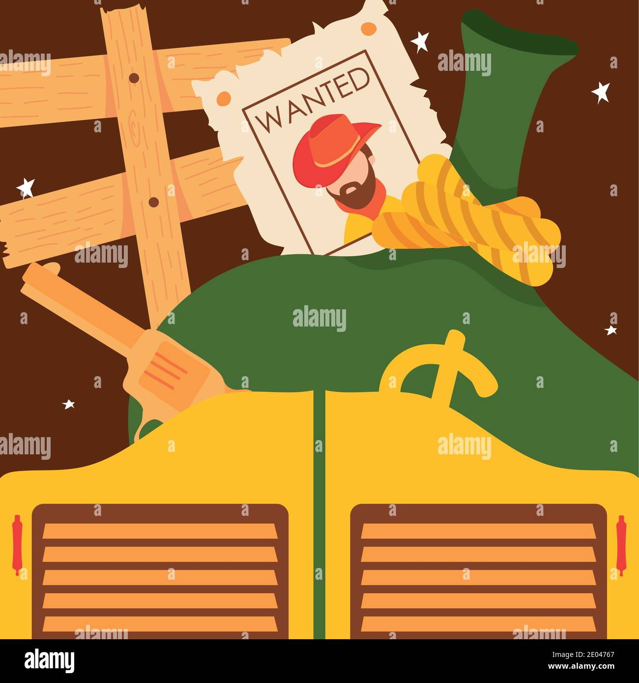 Wild west cowboy man wanted paper money bag and gun design, Western