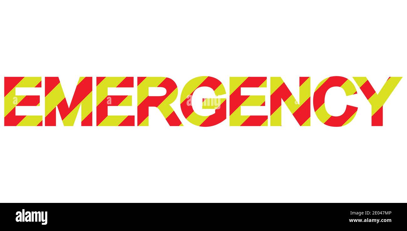 Text emergency diagonal stripes red and yellow vector emergency word Stock Vector