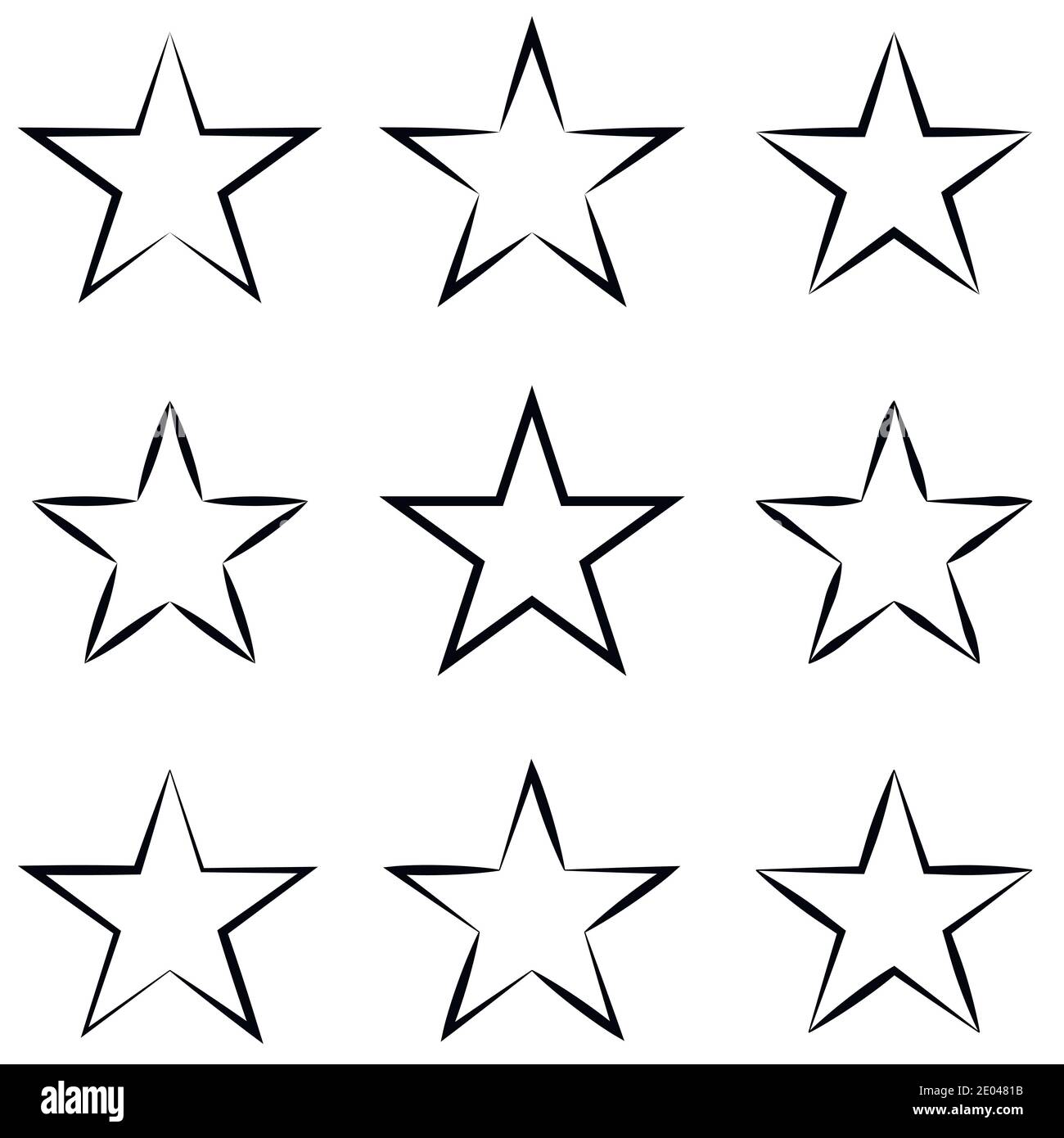 Set stars with calligraphic outline stroke, vector hand drawn star ...