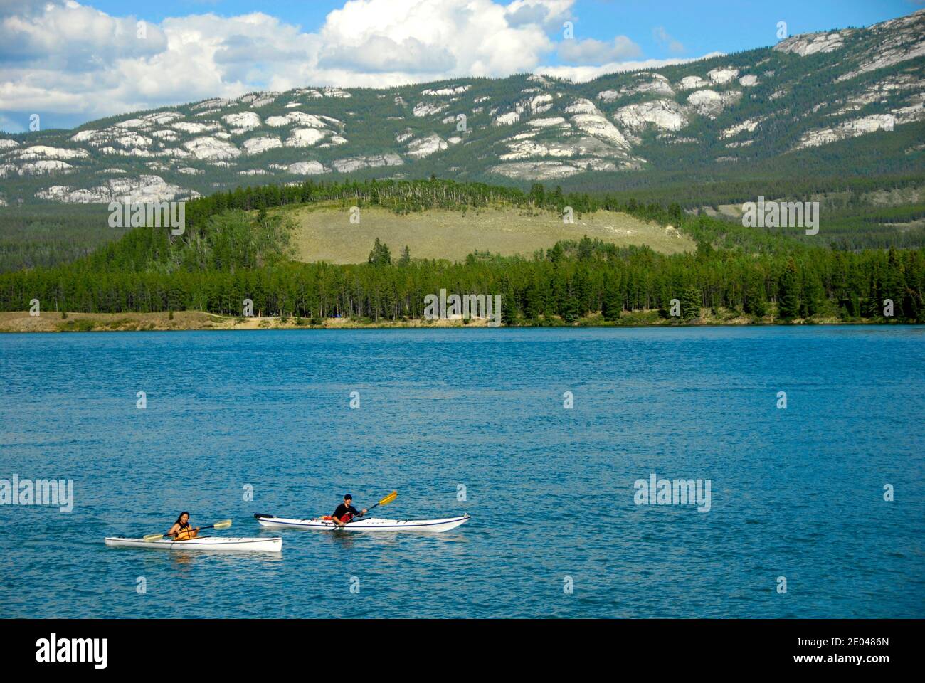 Kayaks in Lake Schwatka Whitehorse Yukon Territory Canada Stock Photo