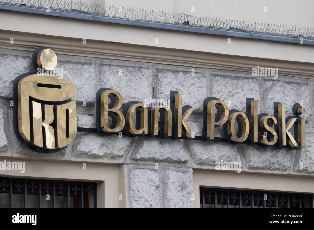 A Bank Polski sign in Krakow, Poland. Stock Photo