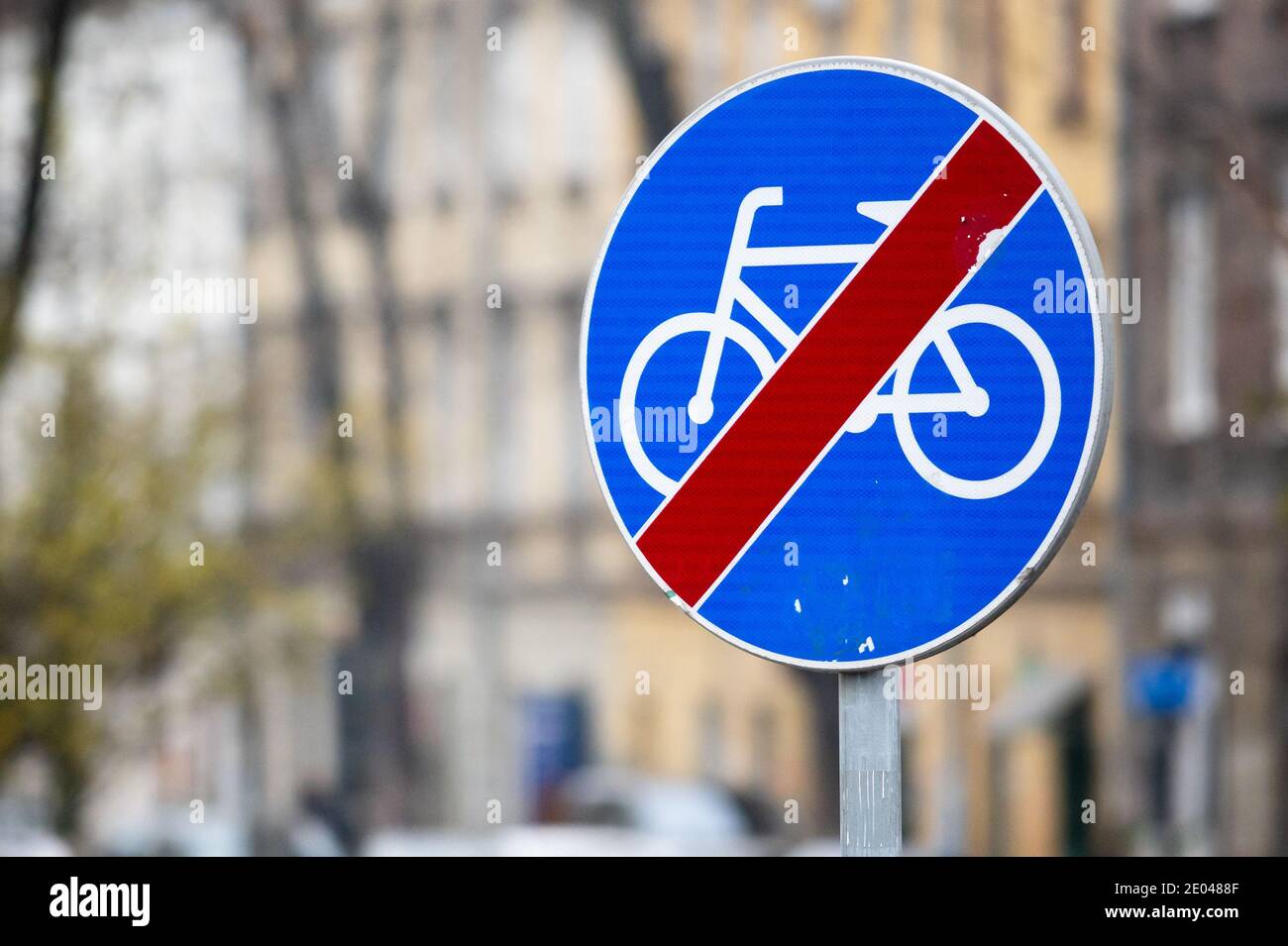KRAKOW, POLAND - NOVEMBER 25: A no cycling sign on November 25, 2019 in Krakow, Poland. Stock Photo