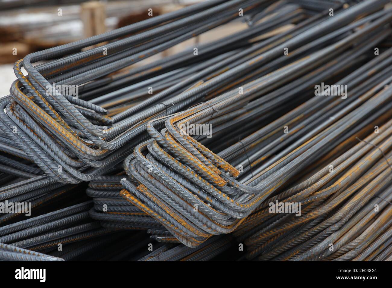 Steel rods for construction. Metal for concrete base. Close up of iron