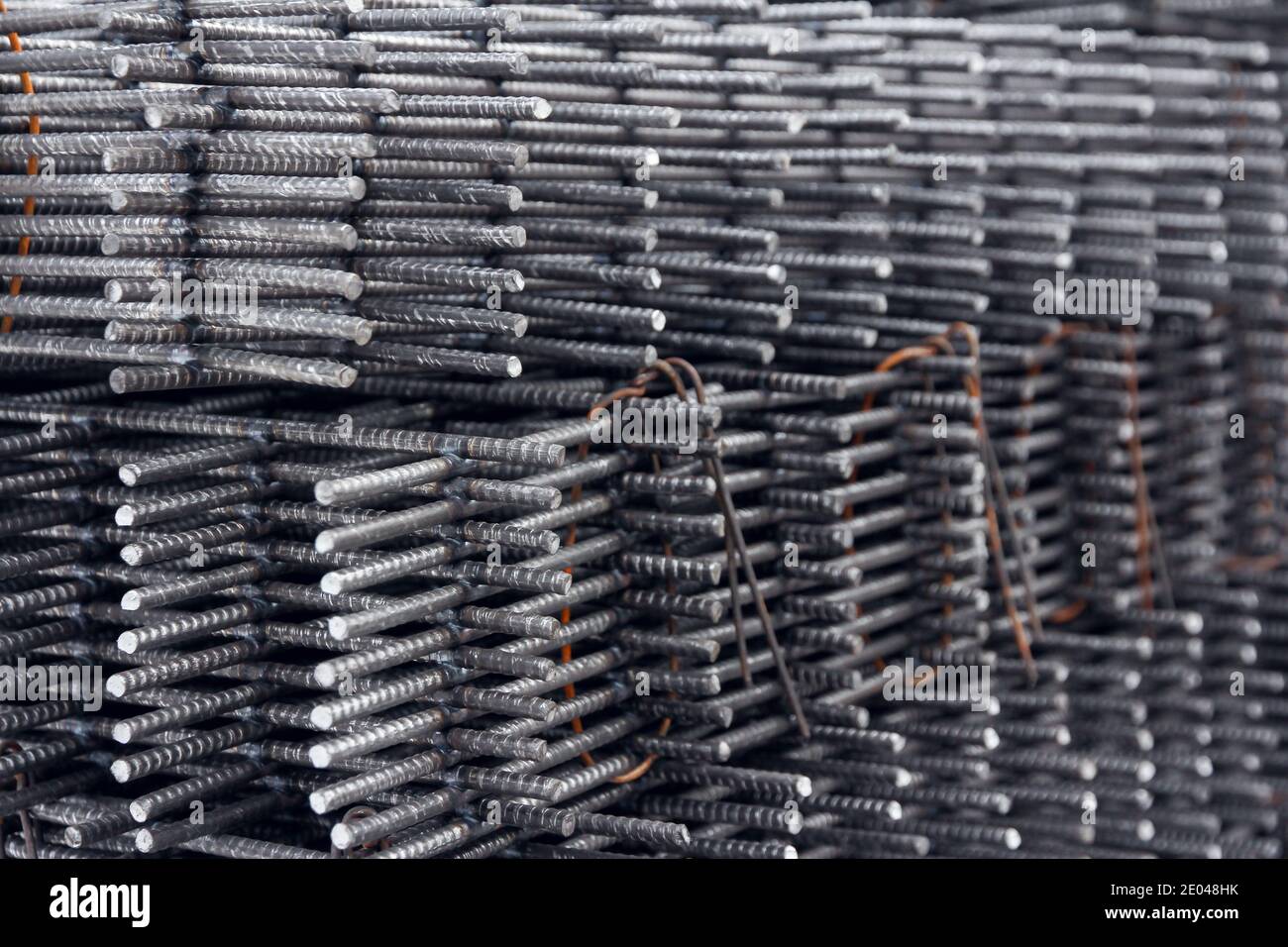 Steel rods for construction. Metal for concrete base. Close up of iron