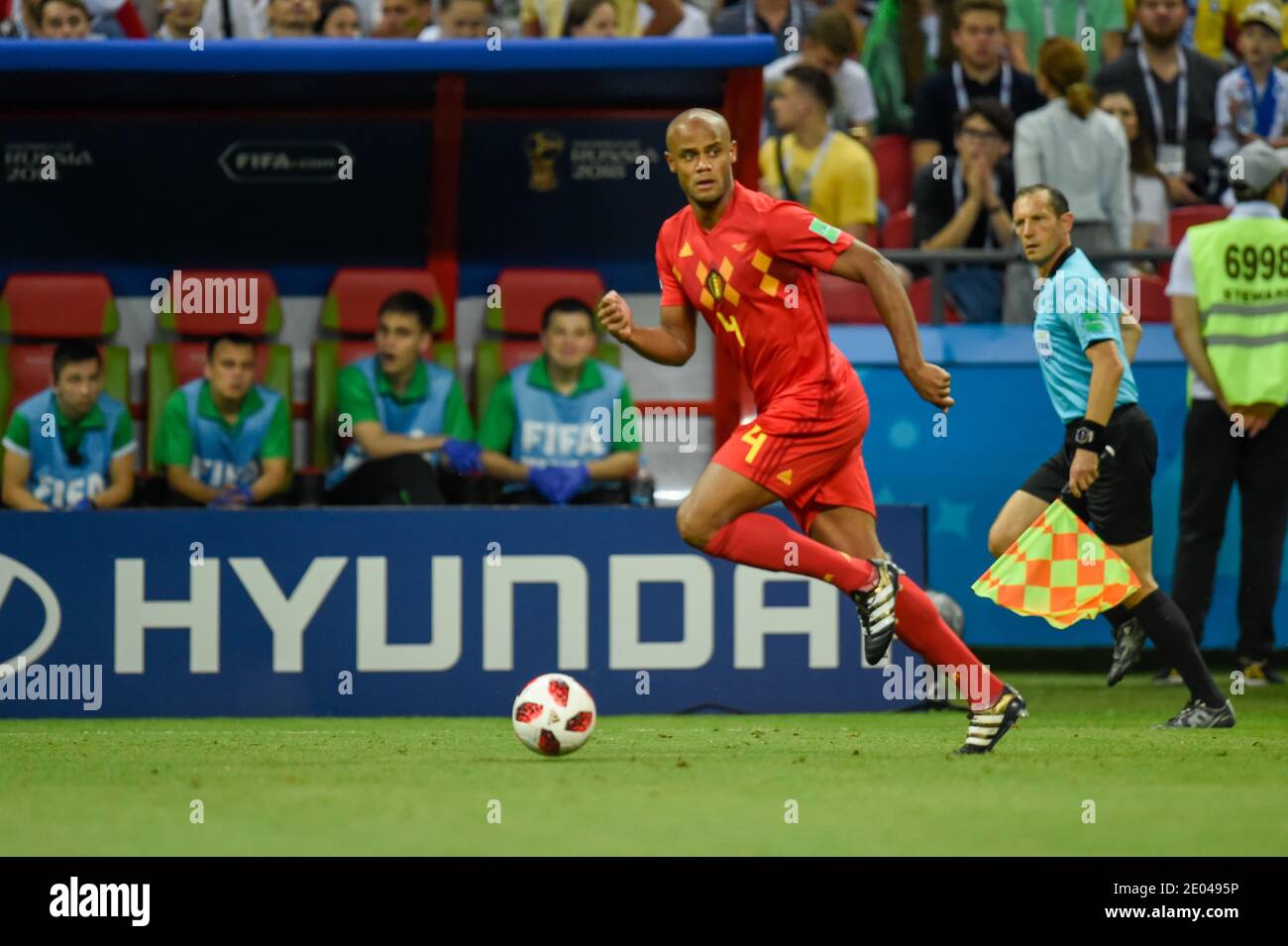 KAZAN, RUSSIA 6 July 2018: Vincent Kompany of Belgium during the 2018 FIFA World Cup Russia Quarter Final match between Brazil and Belgium Stock Photo