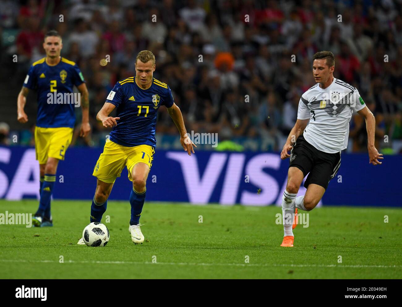 SOCHI, RUSSIA-23 JUNE 2018 Viktor Claesson (L) of Sweden vs Julian Draxler during the Russia 2018 World Cup Group F football match between Germany and Stock Photo