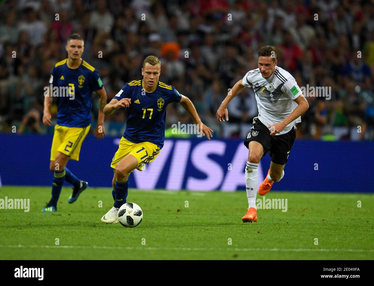 SOCHI, RUSSIA-23 JUNE 2018 Viktor Claesson (L) of Sweden vs Julian Draxler during the Russia 2018 World Cup Group F football match between Germany and Stock Photo