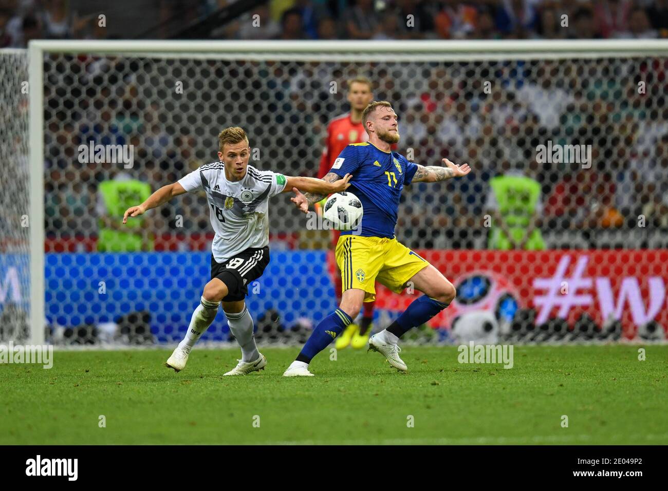 SOCHI, RUSSIA-23 JUNE 2018 Joshua Kimmich (L) of Germany vs Viktor Claesson of Sweden during the Russia 2018 World Cup Group F football match between Stock Photo