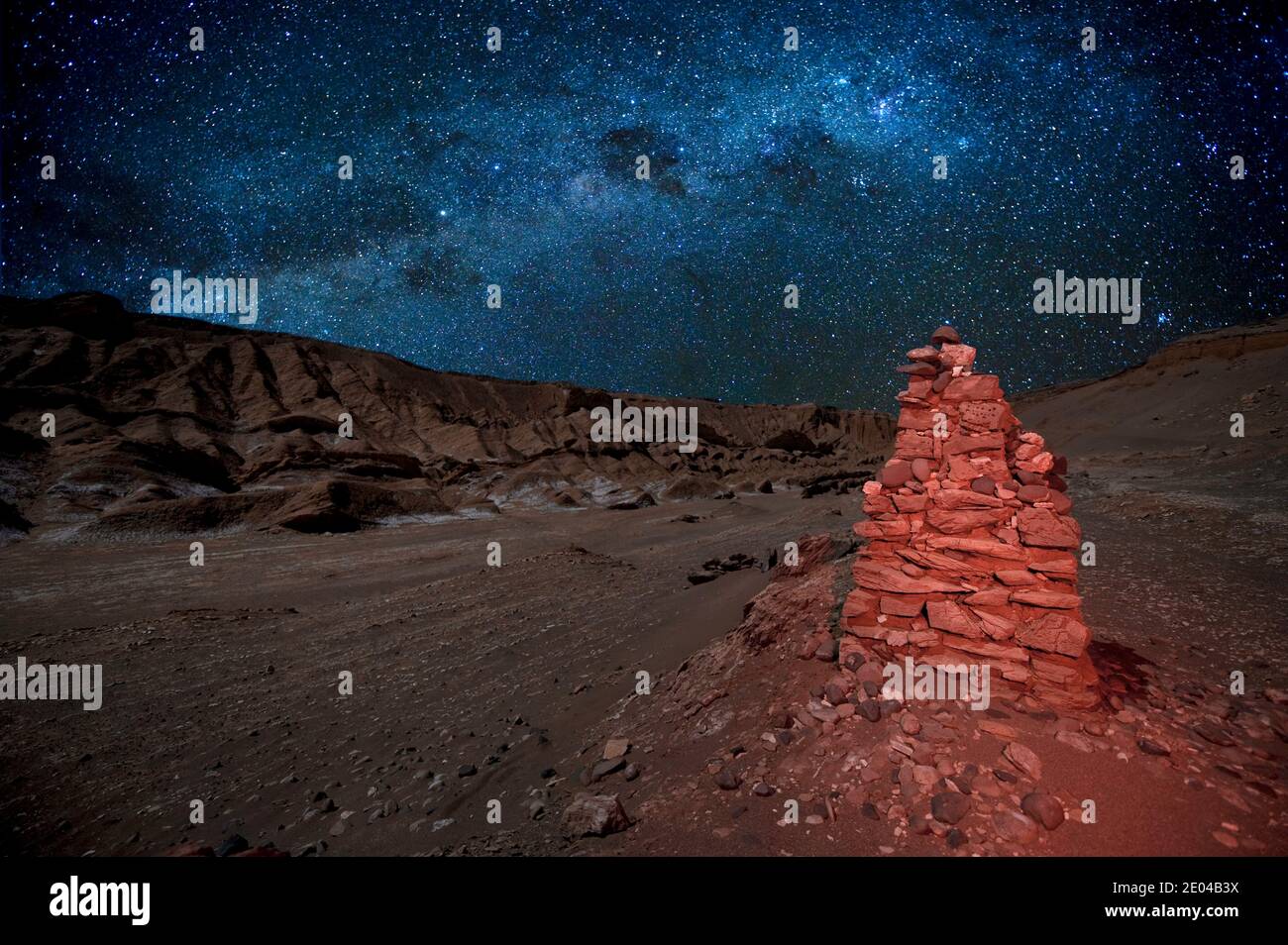 Milky Way over Moon valley at night, Atacama Desert, Chile Stock Photo