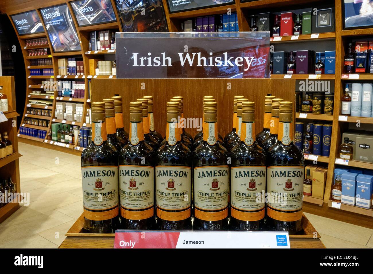 Jameson Whiskey on display at World Duty Free shop at London Stansted Airport Essex England United Kingdom UK Stock Photo