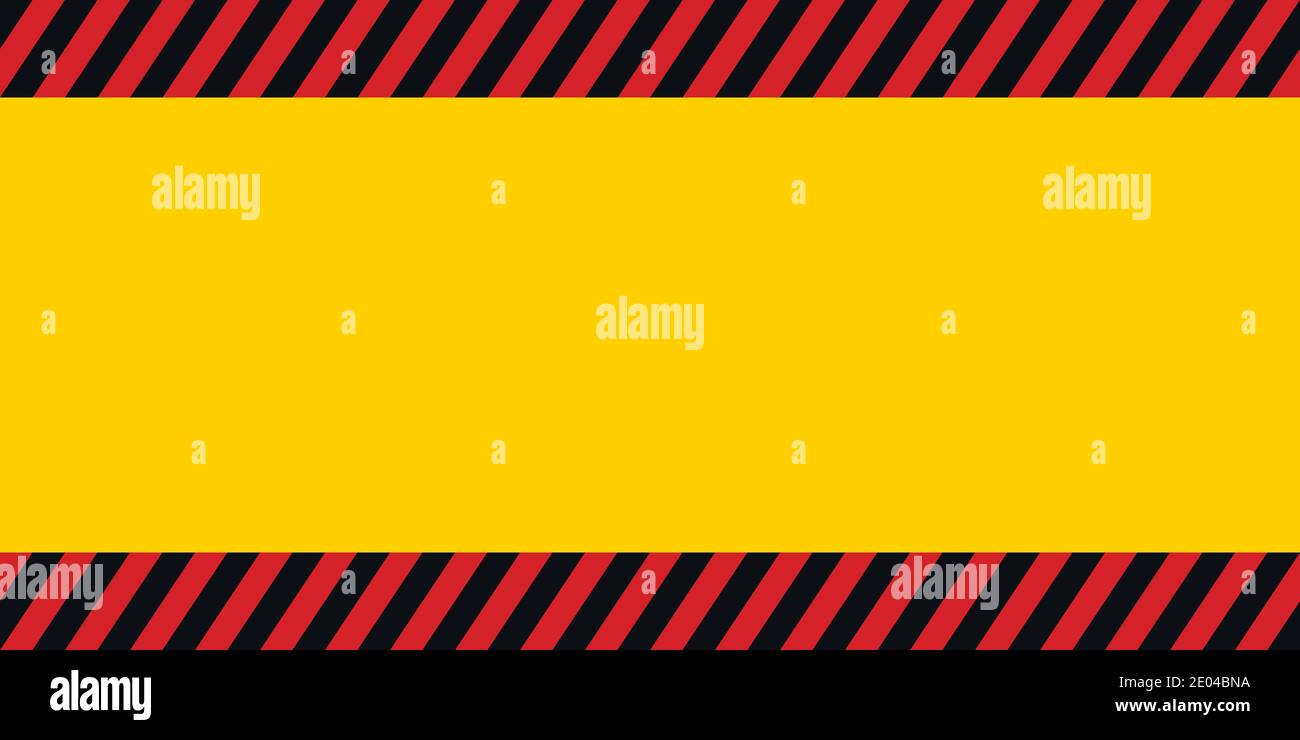 horizontal warning banner frame, red yellow black, diagonal stripes, hazard backdrop wallpaper danger vector Stock Vector