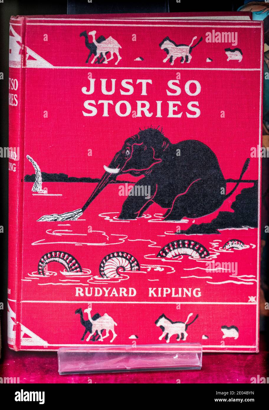 Vintage Just So Stories Book by Rudyard Kipling. Macmillan 1902 edition in a vintage bookshop window. Stock Photo