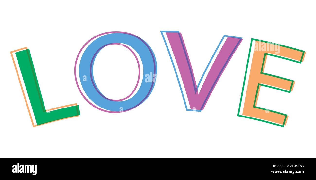 Word love minimalistic style colorful letters vector logo symbol sign love Stock Vector