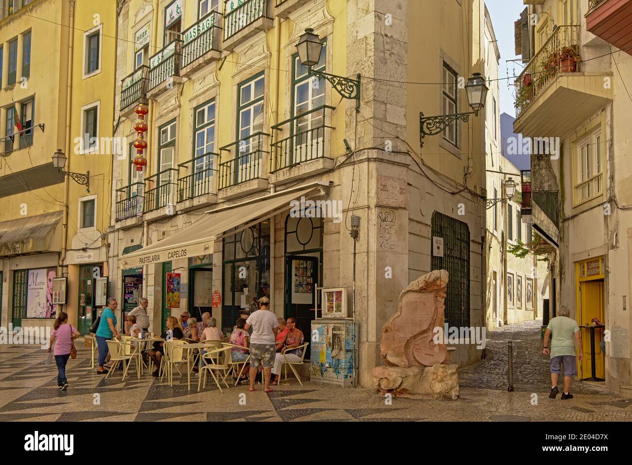 Terrace in the streets of Baixa Chiado neighborhood, Lisbon Stock Photo Alamy