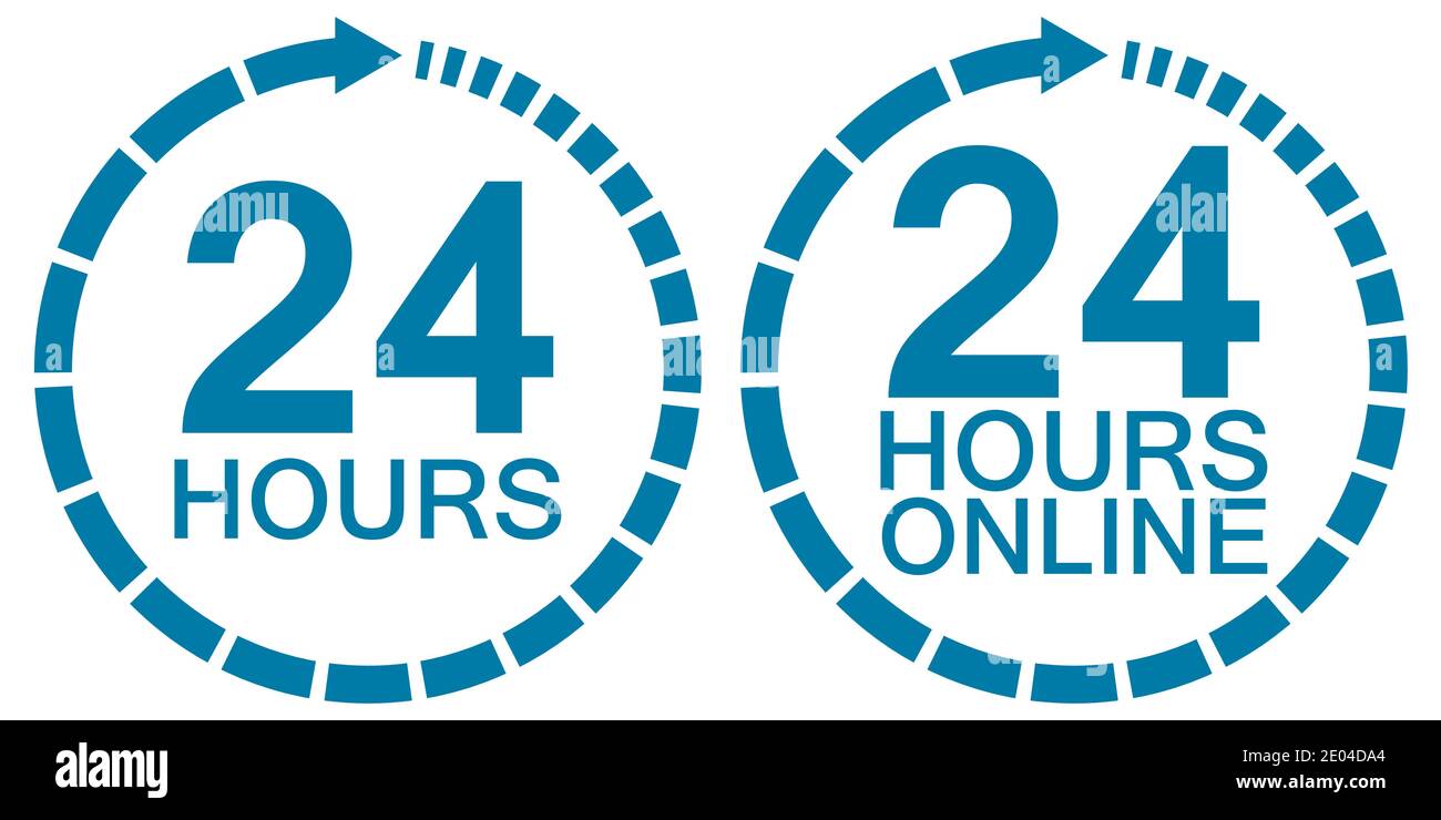 24 twenty four hour clock online service logo vector 24 hours symbol hours, service operating round clock online Stock Vector