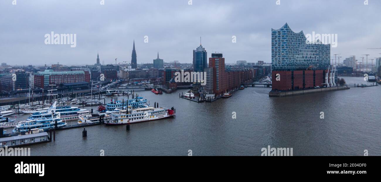 Panoramic view over the Port of Hamburg Stock Photo