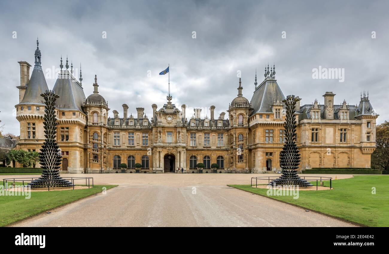 Waddesdon Manor is a country house in the village of Waddesdon, in Buckinghamshire, England. Stock Photo