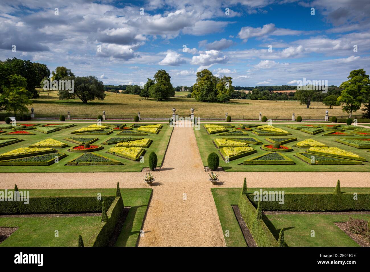 The rear gardens of Wimpole Hall, a country house located in the Wimpole Estate, Cambridgeshire, England. Stock Photo